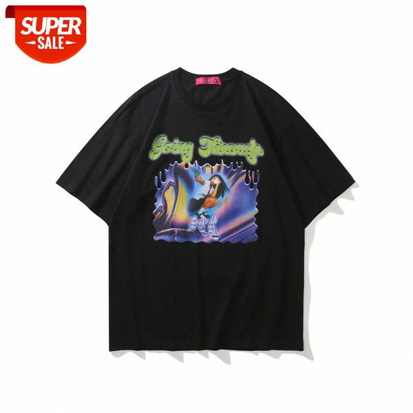 character print short-sleeved t-shirt men's ins round neck half-sleeved bf harajuku romantic loose five-point sleeve #7f6x, White;black
character print short-sleeved t-shirt men's ins round neck half-sleeved bf harajuku romantic loose five-point sleeve #7f6x, White;black