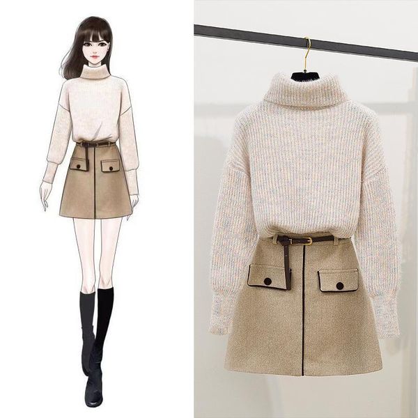two piece dress fashion casual women loose set 2021 spring autumn woman knit turtleneck sweater+with belt short skirt outfit, White
two piece dress fashion casual women loose set 2021 spring autumn woman knit turtleneck sweater+with belt short skirt outfit, White