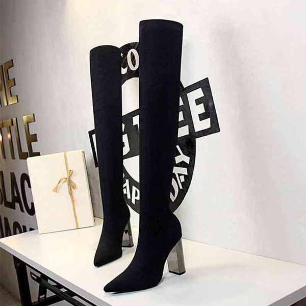 and boots socks large size fashion simple metal thick heel pointed thin wool knee high, Black
and boots socks large size fashion simple metal thick heel pointed thin wool knee high, Black