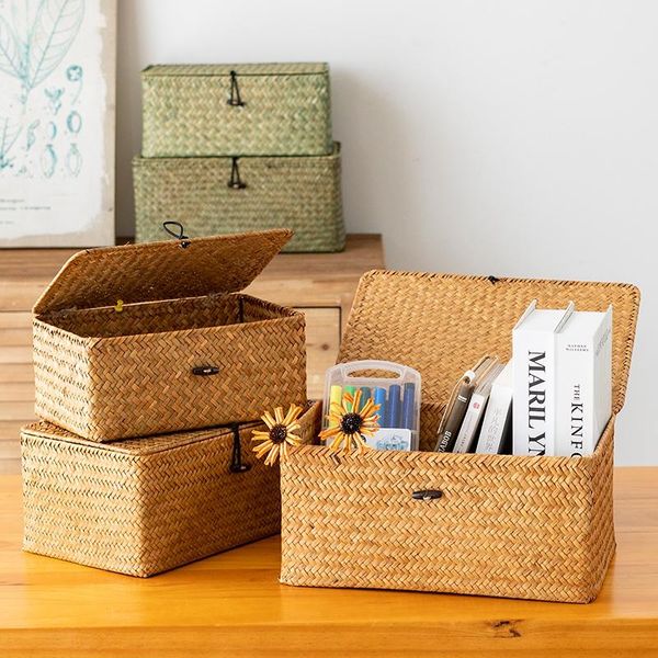 storage baskets seaweed hand-woven basket box with lid rectangular container sundries cosmetic wardrobe laundry
storage baskets seaweed hand-woven basket box with lid rectangular container sundries cosmetic wardrobe laundry