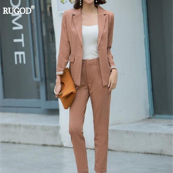 women's suits & blazers rugod 2021 autumn elegant business women striped blazer and long pants feminino ol slim runway trousers, White;black
women's suits & blazers rugod 2021 autumn elegant business women striped blazer and long pants feminino ol slim runway trousers, White;black
