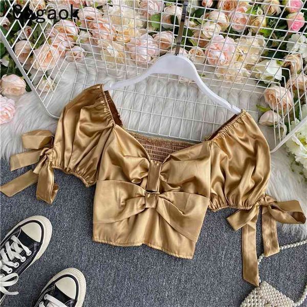 blouse women summer solid vintage puff sleeve short bow navel shirts fashion ladies chic wild blouses 210531, White
blouse women summer solid vintage puff sleeve short bow navel shirts fashion ladies chic wild blouses 210531, White