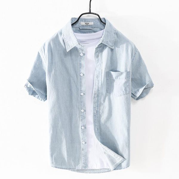 men's casual shirts 2021 summer arrival short-sleeved brand shirt men fashion denim blue for embroidery camisa chemise, White;black
men's casual shirts 2021 summer arrival short-sleeved brand shirt men fashion denim blue for embroidery camisa chemise, White;black