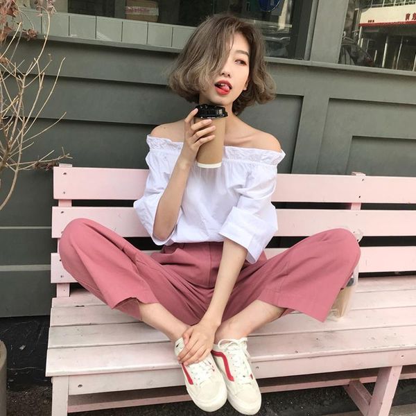 korean style leisure suit slash neck women blouse short sleeved shirt loose wide legged ankle-length pants slim summer women's tracksui, Gray
korean style leisure suit slash neck women blouse short sleeved shirt loose wide legged ankle-length pants slim summer women's tracksui, Gray