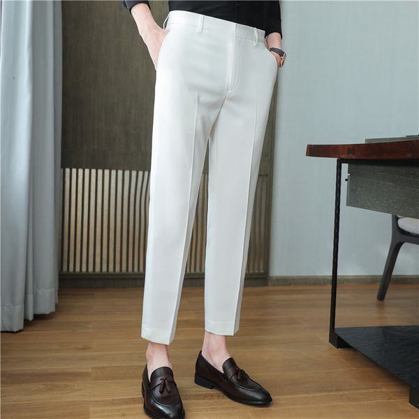 men's suits & blazers korean summer solid drape suit pants men clothing 2021 simple slim fit ankle length office trou, White;black
men's suits & blazers korean summer solid drape suit pants men clothing 2021 simple slim fit ankle length office trou, White;black
