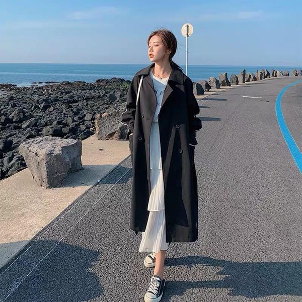 women's trench coats casual breasted long oversized autumn sleeve outerwear loose trend, Tan;black
women's trench coats casual breasted long oversized autumn sleeve outerwear loose trend, Tan;black