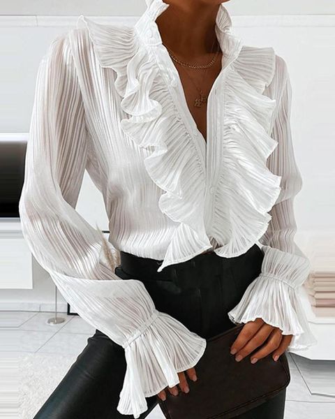 women's blouses & shirts women shirt blouse low-cut falbala collar long pagoda sleeve with buttons for spring and autumn chemisier femm, White
women's blouses & shirts women shirt blouse low-cut falbala collar long pagoda sleeve with buttons for spring and autumn chemisier femm, White