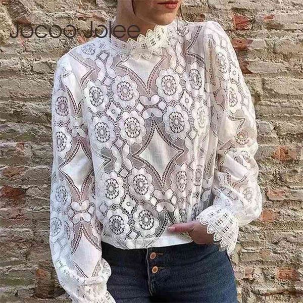 women elegant white lace tee hollow out embroidery long sleeve stand neck shirt female fashion 210416
women elegant white lace tee hollow out embroidery long sleeve stand neck shirt female fashion 210416