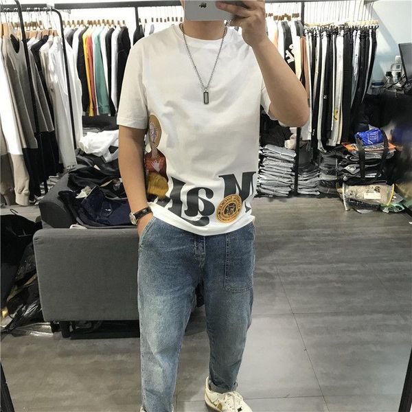 men's t-shirts 2021 summer short sleeve t-shirt personalized letter printed oil coat, White;black
men's t-shirts 2021 summer short sleeve t-shirt personalized letter printed oil coat, White;black