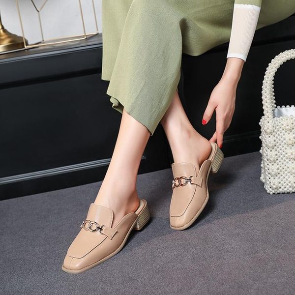 slippers 2021 summer thick heel middle casual women's sandals-c2113, Black
