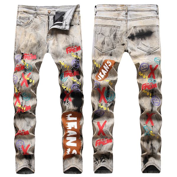 fashion design men jeans vintage washed print painting denim pants high street motorcycle biker jean trousers, Blue
fashion design men jeans vintage washed print painting denim pants high street motorcycle biker jean trousers, Blue