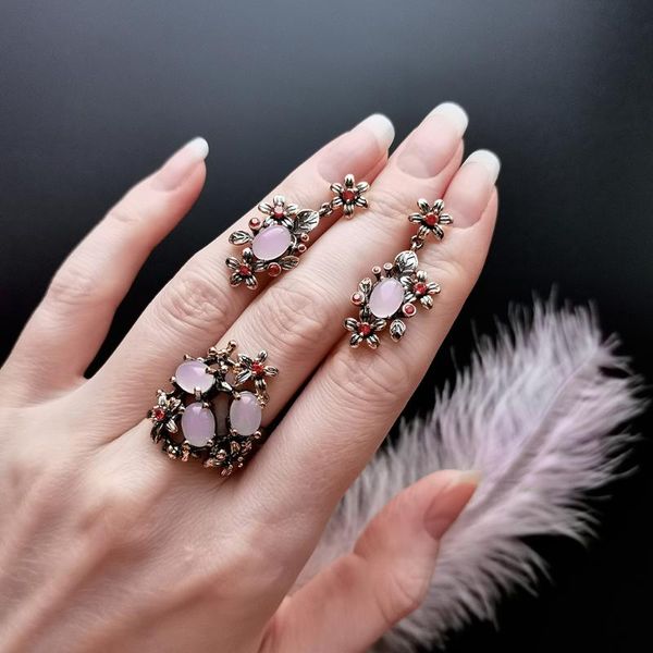 earrings & necklace beautiful pink red crystal ring jewellery flower vintage black/gold color statement 2pcs jewelry sets, Silver 
earrings & necklace beautiful pink red crystal ring jewellery flower vintage black/gold color statement 2pcs jewelry sets, Silver