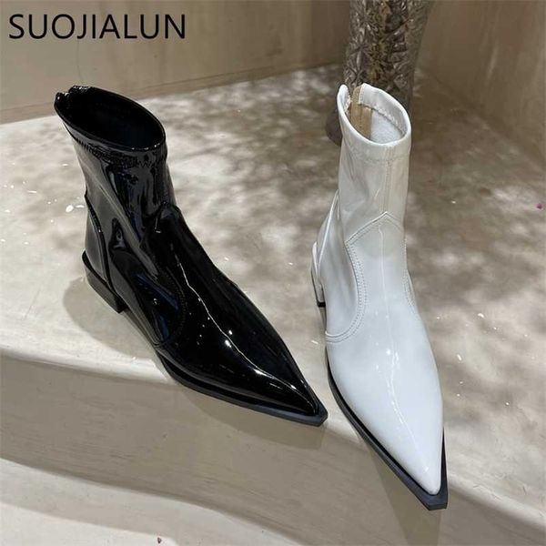 suojialun women winter shoes fashion patent leather zipper ladies ankle boots pointed toe chelsea boots 211103, Black 
suojialun women winter shoes fashion patent leather zipper ladies ankle boots pointed toe chelsea boots 211103, Black