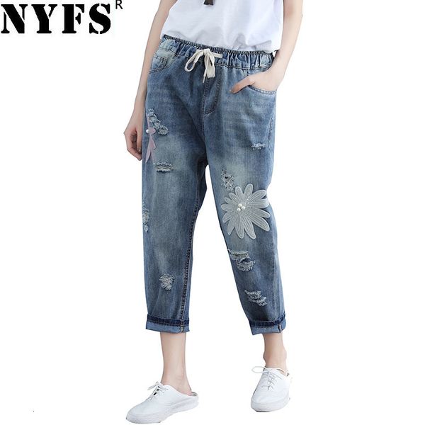 women's jeans nyfs spring autumn women loose harem pants embroidery ripped elastic denim nine trousers y3jq, Blue
women's jeans nyfs spring autumn women loose harem pants embroidery ripped elastic denim nine trousers y3jq, Blue