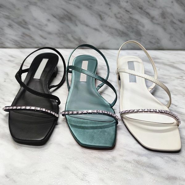 sandals low woman leather low-heeled rome fabric rubber slides hoof heels slide, Black