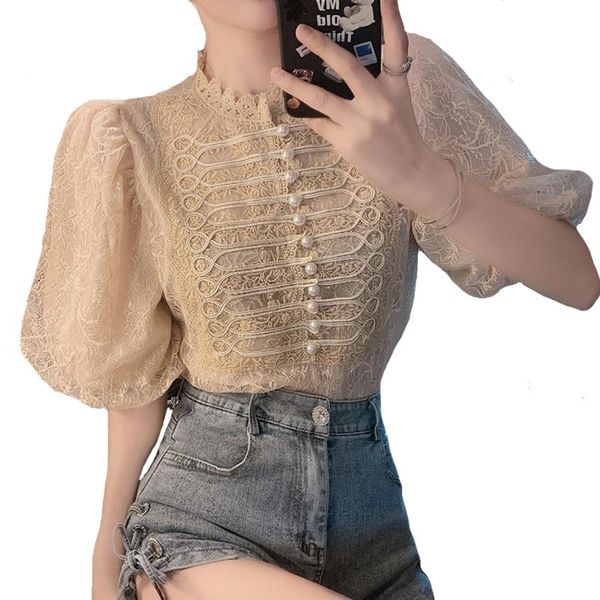 women's blouses & shirts retro womens and puff short-sleeved beade lace shirt konrea fashion summer clothing, White
women's blouses & shirts retro womens and puff short-sleeved beade lace shirt konrea fashion summer clothing, White