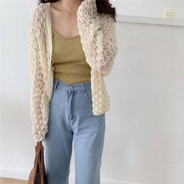sweaters korea fresh hollow out cardigans casual simple thin lazy style ice silk loose knitted short sweaters 4 types, White;black
sweaters korea fresh hollow out cardigans casual simple thin lazy style ice silk loose knitted short sweaters 4 types, White;black