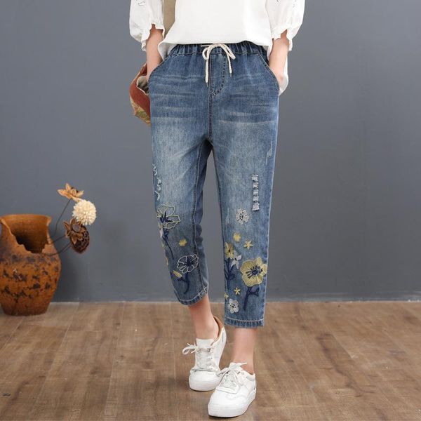 women's jeans 2021 chinese summer fashion style ladies vintage embroidery women casual floral denim trousers ripped harem pants, Blue
women's jeans 2021 chinese summer fashion style ladies vintage embroidery women casual floral denim trousers ripped harem pants, Blue