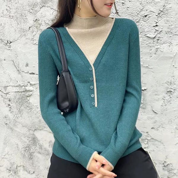 women's sweaters fake two ladies sweater pullovers turtleneck 2021 autumn spring long sleeve contrast color fashion women knit blouse y, White;black
women's sweaters fake two ladies sweater pullovers turtleneck 2021 autumn spring long sleeve contrast color fashion women knit blouse y, White;black