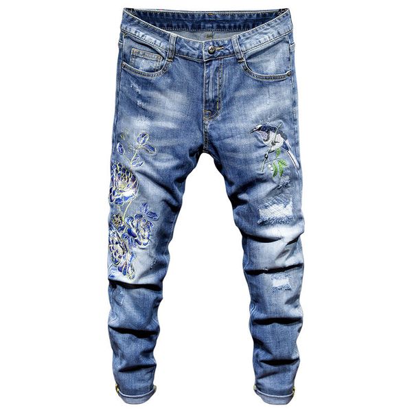 men's jeans spring autumn fashion ripped embroidered flower korean slim pants social guy teenagers students pencil f775, Blue
men's jeans spring autumn fashion ripped embroidered flower korean slim pants social guy teenagers students pencil f775, Blue