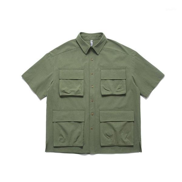men's casual shirts japanese trend multi-pocket shirt simple short-sleeved cargo for men, White;black
men's casual shirts japanese trend multi-pocket shirt simple short-sleeved cargo for men, White;black