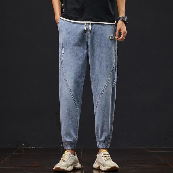men's jeans spring autumn cotton denim hip hop elastic waist joggers streetwear drawstring blue pants harem trousers -4xl
men's jeans spring autumn cotton denim hip hop elastic waist joggers streetwear drawstring blue pants harem trousers -4xl