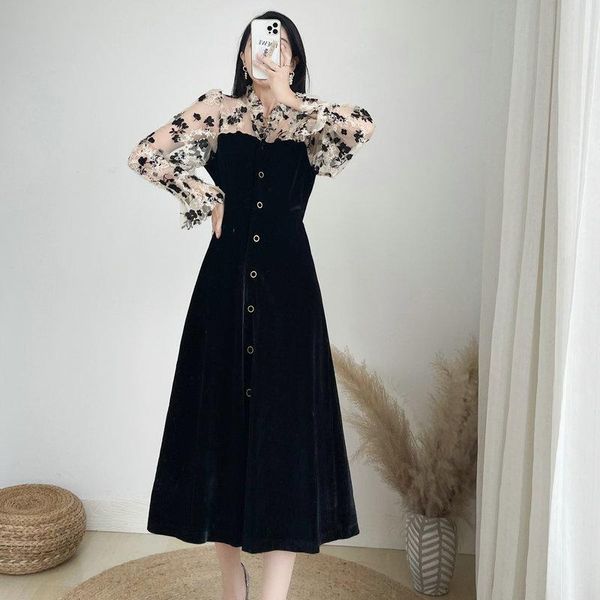 casual dresses autumn women black velvet flower white tulle contrasting puff sleeve patal cuff design single-breasted velour dress 2021, Black;gray
casual dresses autumn women black velvet flower white tulle contrasting puff sleeve patal cuff design single-breasted velour dress 2021, Black;gray