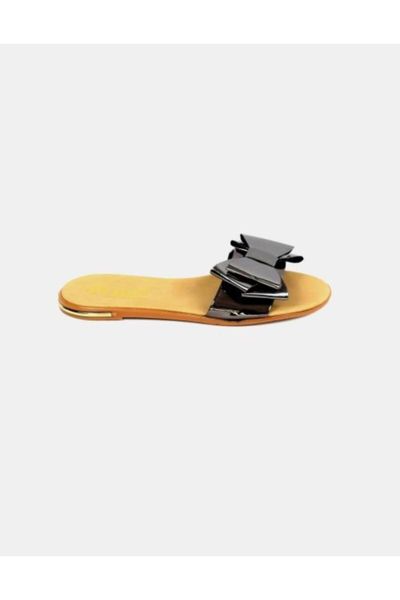 women's bow slippers, Black