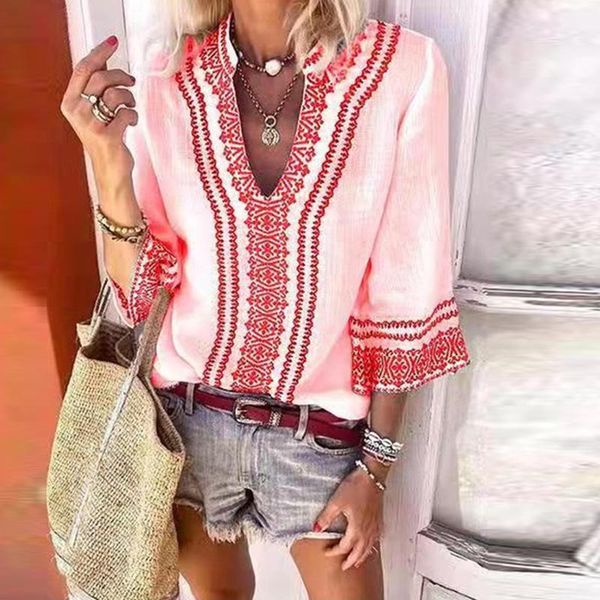 women's blouses & shirts 2021 women blouse vintage pattern print 3/4 sleeve v-neck loose pullover harajuku shirt autumn summer, White
women's blouses & shirts 2021 women blouse vintage pattern print 3/4 sleeve v-neck loose pullover harajuku shirt autumn summer, White