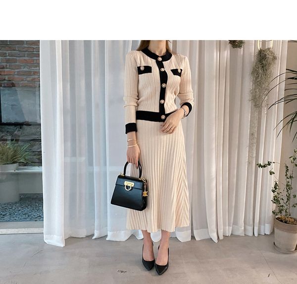 two piece dress women's knitted 2-piece set, pearl button cardigan with a row of buttons, sweater + ruffle skirt, office, autumn and wi, White
two piece dress women's knitted 2-piece set, pearl button cardigan with a row of buttons, sweater + ruffle skirt, office, autumn and wi, White