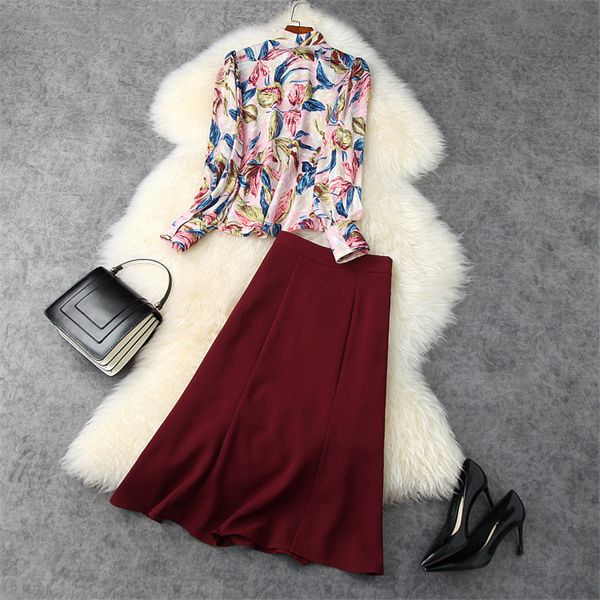 two piece dress female fall runway suit designer bow collar lantern floral shirt and midi skirt 2 piece outfit ixg0, White
two piece dress female fall runway suit designer bow collar lantern floral shirt and midi skirt 2 piece outfit ixg0, White