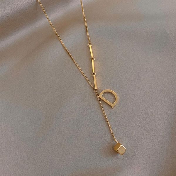 chains 2021 classic titanium steel d letter pendant necklace for woman fashion jewelry accessories sweater chain girl's neck, Silver