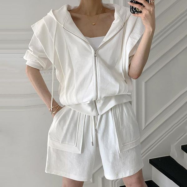 women's jackets korean chic simple jacket hooded loose short sleeve + double pocket casual high waist wide leg shorts suit, Black;brown
women's jackets korean chic simple jacket hooded loose short sleeve + double pocket casual high waist wide leg shorts suit, Black;brown