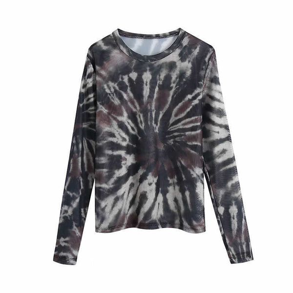 women 2020 fashion tie dye net yarn t shirt female retro skinny round neck long-sleeved chic y0621, White
women 2020 fashion tie dye net yarn t shirt female retro skinny round neck long-sleeved chic y0621, White