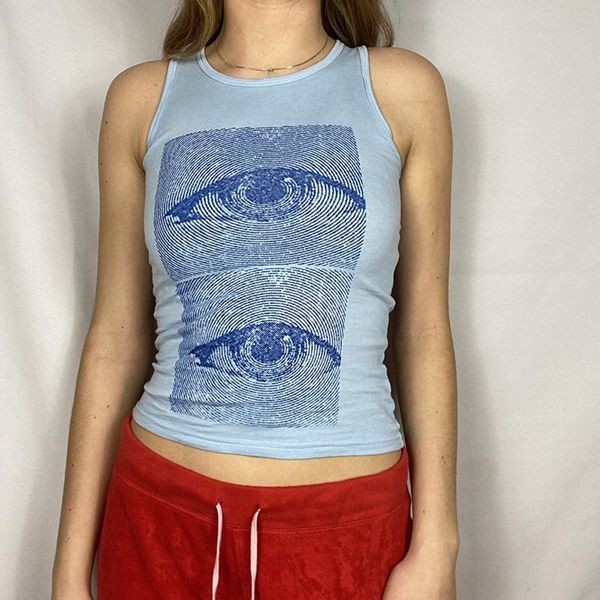 women's t-shirt fashion women big eye print contrast color sleeveless basic racer vest, White
women's t-shirt fashion women big eye print contrast color sleeveless basic racer vest, White