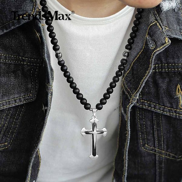 trendsmax matte glass beads long chain necklace for mens black cross crucifix pendant necklace religious jewelry dn122, Silver
trendsmax matte glass beads long chain necklace for mens black cross crucifix pendant necklace religious jewelry dn122, Silver