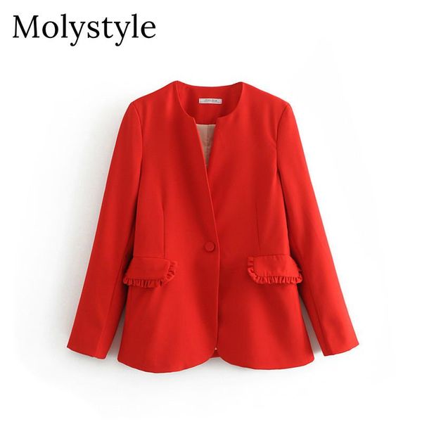 women's suits & blazers molystyle 2021 autumn ruffled red jacket coat women elegant pockets single button long sleeve coats female casu, White;black
women's suits & blazers molystyle 2021 autumn ruffled red jacket coat women elegant pockets single button long sleeve coats female casu, White;black