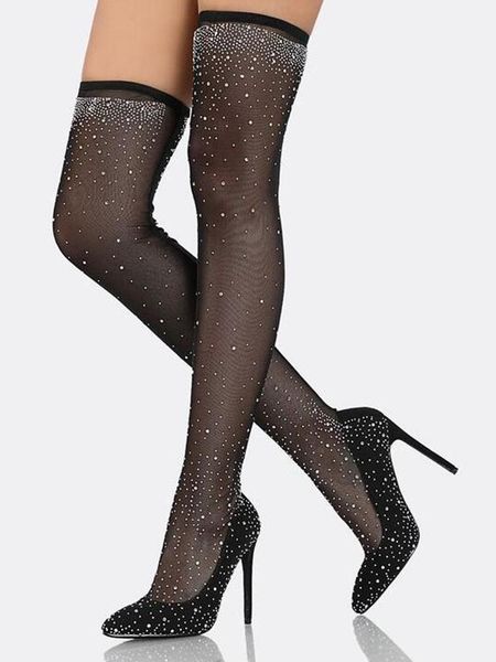 boots crystal elastic fabric over the knee night club stiletto heel 10 sock pointed toe shiny women shoes slip on, Black
boots crystal elastic fabric over the knee night club stiletto heel 10 sock pointed toe shiny women shoes slip on, Black