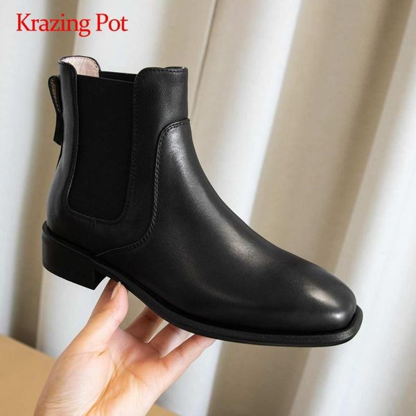 boots krazing pot stretch genuine leather patchwork korean girls square toe thick med heels slip on young lady ankle l77, Black
boots krazing pot stretch genuine leather patchwork korean girls square toe thick med heels slip on young lady ankle l77, Black