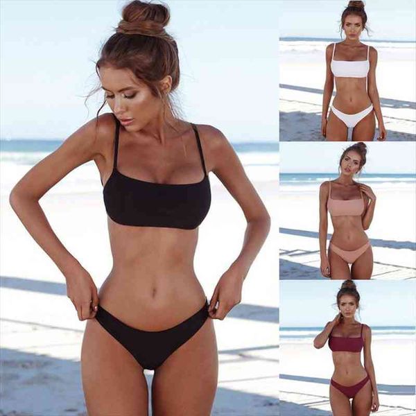 women solid swimwear set summer casual strap two pieces pool swimming suit, White;black
women solid swimwear set summer casual strap two pieces pool swimming suit, White;black