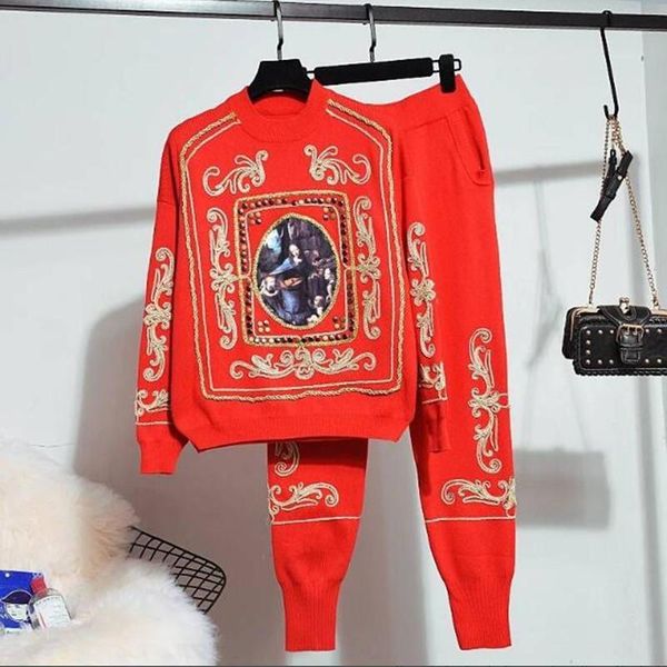 women's two piece pants autumn oil painting embroidery knitted tracksuit sweatshirts casual suit women 2 set pant sporting female uzvd, White
women's two piece pants autumn oil painting embroidery knitted tracksuit sweatshirts casual suit women 2 set pant sporting female uzvd, White