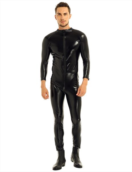 black moto fashion party men tracksuit costumes sets wetlook front zipper catsuit bodysuit jumpsuit jockstraps bulge pouch clubwear, Gray 
black moto fashion party men tracksuit costumes sets wetlook front zipper catsuit bodysuit jumpsuit jockstraps bulge pouch clubwear, Gray