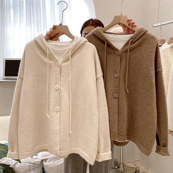 women's sweaters hooded knitted cardigan short solid color outer jacket 2021 autumn style small fresh loose all-match sweater, White;black
women's sweaters hooded knitted cardigan short solid color outer jacket 2021 autumn style small fresh loose all-match sweater, White;black