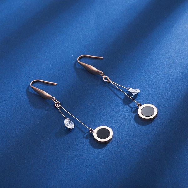 dangle & chandelier korean style roman script round earrings zircon rose gold geometric long jewelry stainless steel women cute accessories, Silver