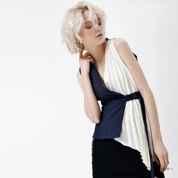 women's vests summer waistcoat fashion elegant stitching pleated chiffon vest front adjust waist lace up irregular folds women waistco, Black;white
women's vests summer waistcoat fashion elegant stitching pleated chiffon vest front adjust waist lace up irregular folds women waistco, Black;white
