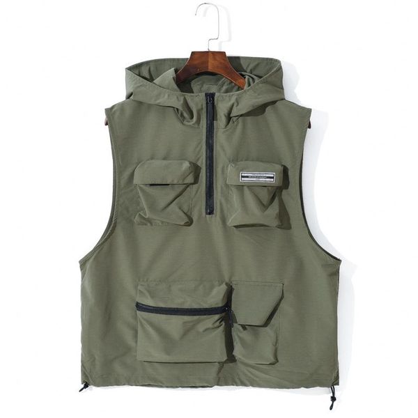men's vests thin leisure waistcoat, youth military green hooded vest, Black;white
men's vests thin leisure waistcoat, youth military green hooded vest, Black;white