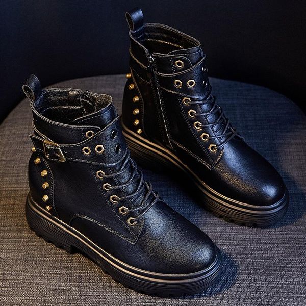 boots genuine leather rivets creepers women belt buckle platform ankle booties height increasing plush winter botas mujer s619, Black
boots genuine leather rivets creepers women belt buckle platform ankle booties height increasing plush winter botas mujer s619, Black
