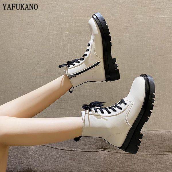 boots women british style handsome motorcycle thick-soled white short lace-up chunky heel platform booties, Black
boots women british style handsome motorcycle thick-soled white short lace-up chunky heel platform booties, Black
