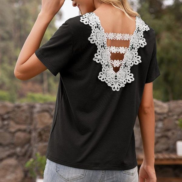 women's blouses & shirts 40# open back lace stitching blouse hollow out round neck clothing 2021 short sleeve solid color, White
women's blouses & shirts 40# open back lace stitching blouse hollow out round neck clothing 2021 short sleeve solid color, White