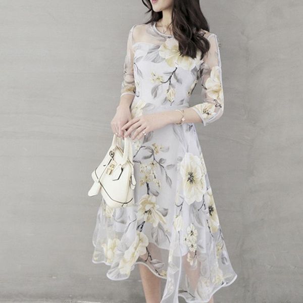 women dress summer o neck mesh sleeve floral print large swing double layer midi 2021 s-2xl light gray femme robe casual dresses, Black;gray
women dress summer o neck mesh sleeve floral print large swing double layer midi 2021 s-2xl light gray femme robe casual dresses, Black;gray